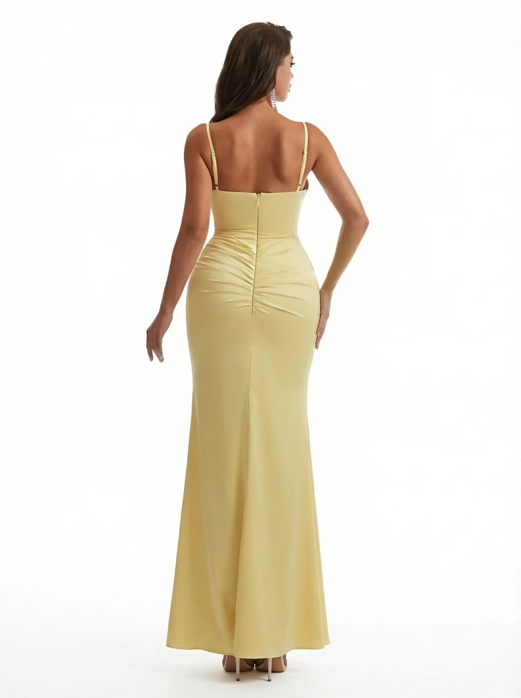 Sexy Mermaid Spaghetti Straps Front Slit Ruched Satin Long Formal Dresses sold by ChicSew product image thumbnail 2