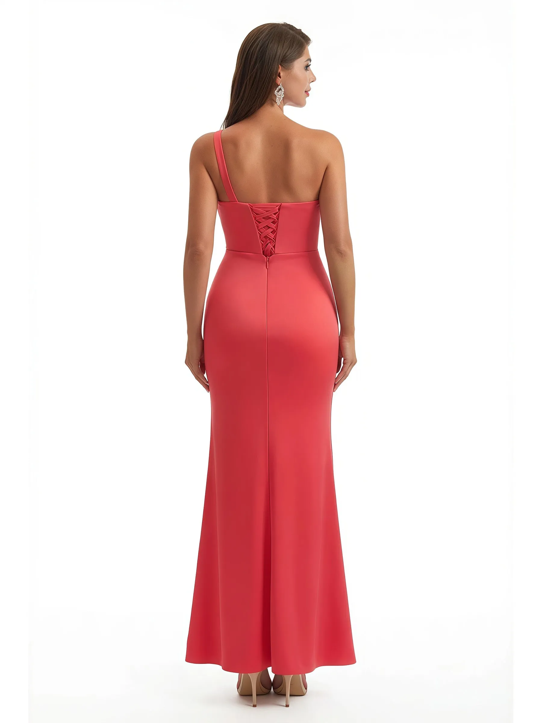 Elegant Mermaid One Shoulder Side Slit Ruched Jersey Long Formal Dresses sold by ChicSew product image thumbnail 2