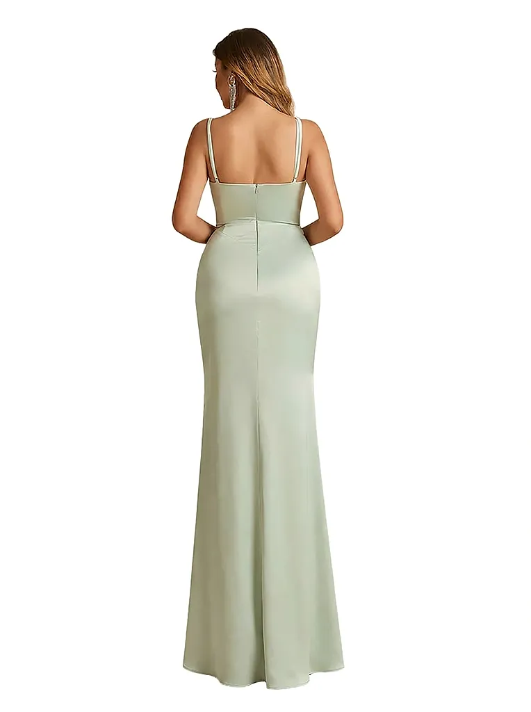 Elegant Spaghetti Straps V-Neck Mermaid Soft Satin Long Evening Gowns For Women sold by ChicSew product image thumbnail 2