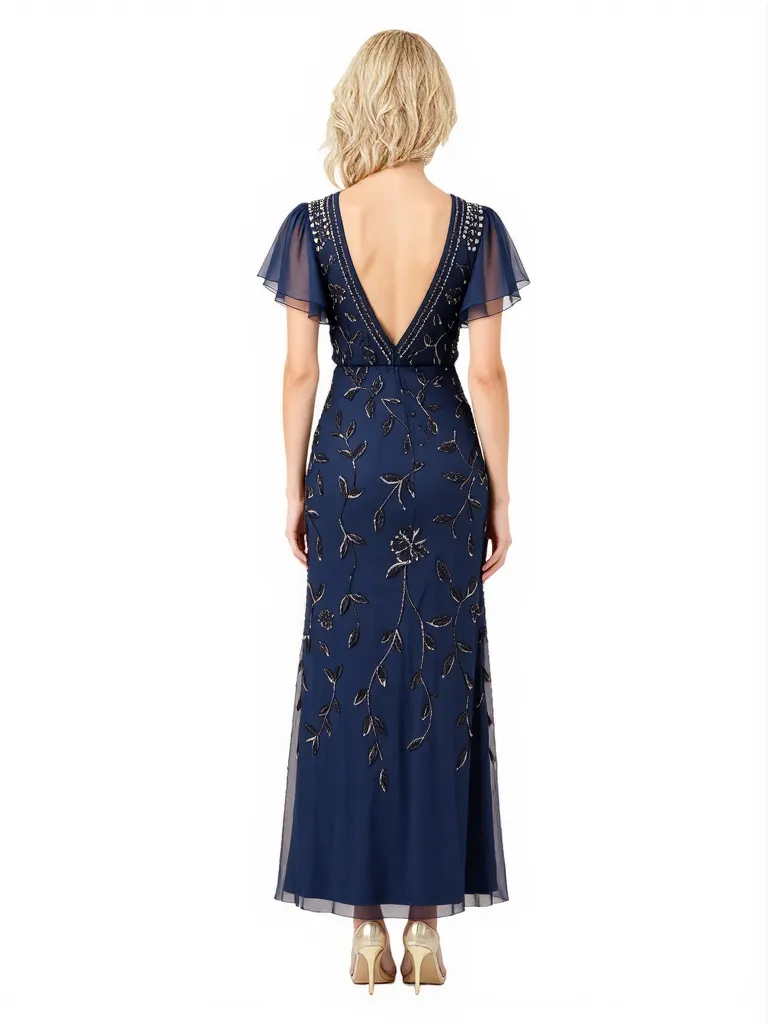 Elegant Flutter Sleeves Lace Applique V-Neck Side Slit Chiffon Ankle-Length Mother Of The Bride Dresses sold by ChicSew product image thumbnail 2