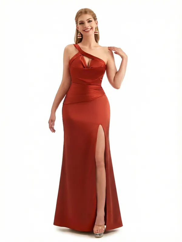 Sexy One Shoulder Mermaid Soft Satin Maix Evening Formal Dresses With Slit sold by ChicSew