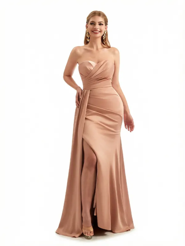 Sexy Sweetheart Ruched Mermaid Soft Satin Unique Long Formal Dresses Side Slit sold by ChicSew