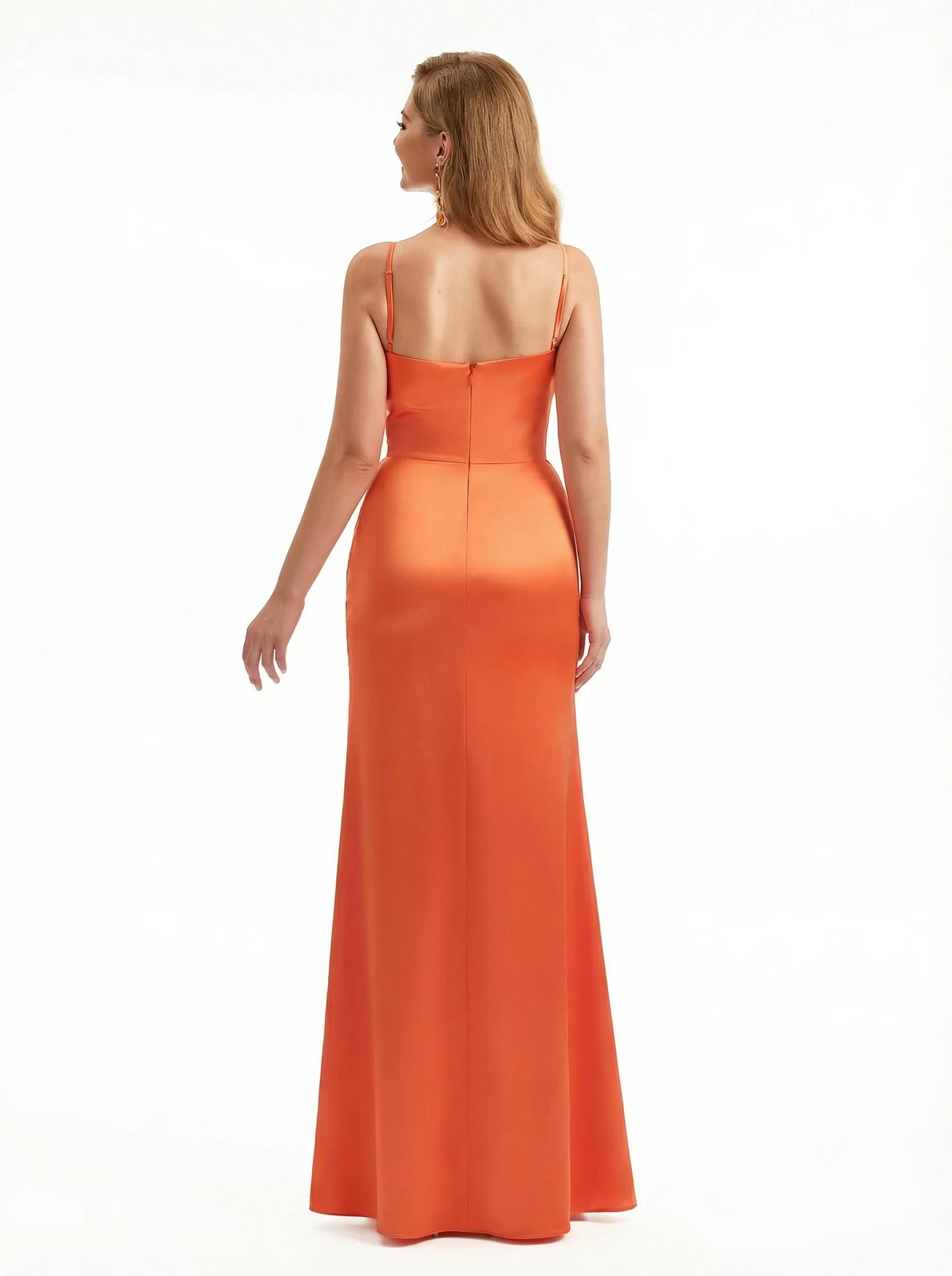 Sexy Cowl Side Slit Mermaid Soft Satin Long Formal Gowns For Women Spaghetti Straps sold by ChicSew product image thumbnail 2