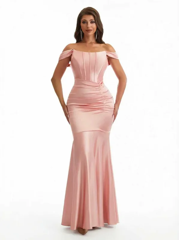 Sexy Off The Shoulder Silky Satin Boning Mermaid Long Evening Formal Dresses sold by ChicSew