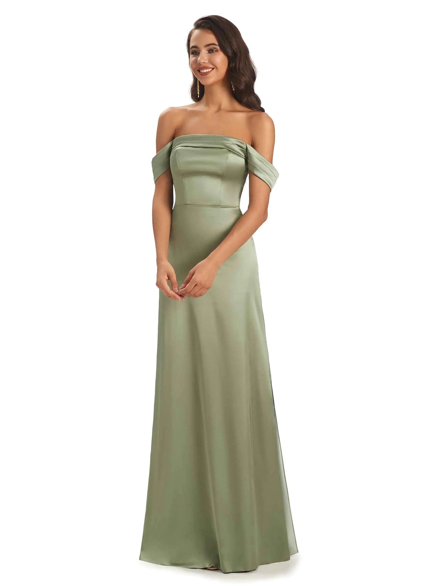 Simple Silky Satin Off The Shoulder Long Unique Nice Formal Evening Dresses sold by ChicSew product image thumbnail 4