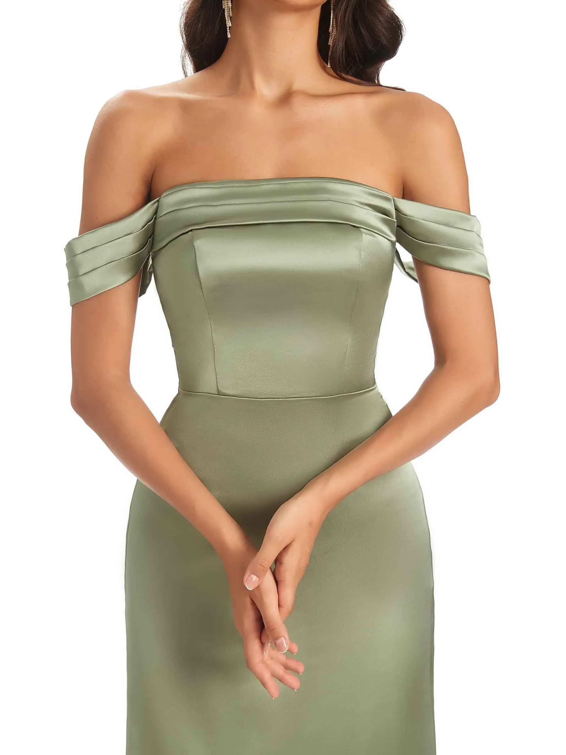 Simple Silky Satin Off The Shoulder Long Unique Nice Formal Evening Dresses sold by ChicSew product image thumbnail 2