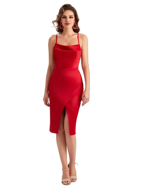 Elegant Spaghetti Straps Mermaid Soft Satin Knee Length Short Formal Evening Dresses made by ChicSew