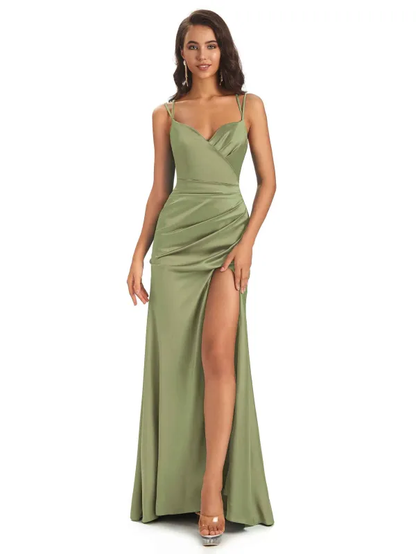 Sexy Soft Satin Side Slit Long Mermaid Cute Wedding Guest Dresses sold by ChicSew