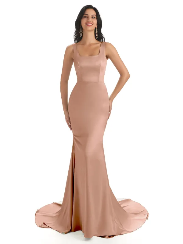 Simple Satin Unique Square Long Mermaid Formal Gown For Women sold by ChicSew