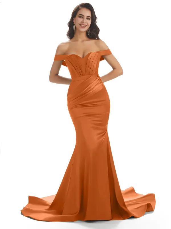 Sexy Mermaid Off The Shoulder Long Soft Satin Wedding Day Guest Dresses sold by ChicSew
