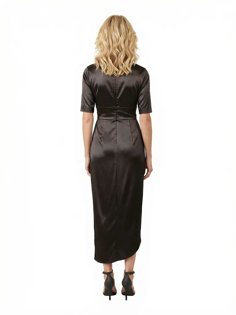 Elegant V-Neck Satin Half Sleeves Ruched Unique Midi Mother of the Bride Dresses sold by ChicSew product image thumbnail 2