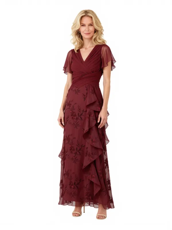 Elegant A-Line Lace Applique V-Neck Ruffle Chiffon Long Mother Of The Bride Dresses sold by ChicSew