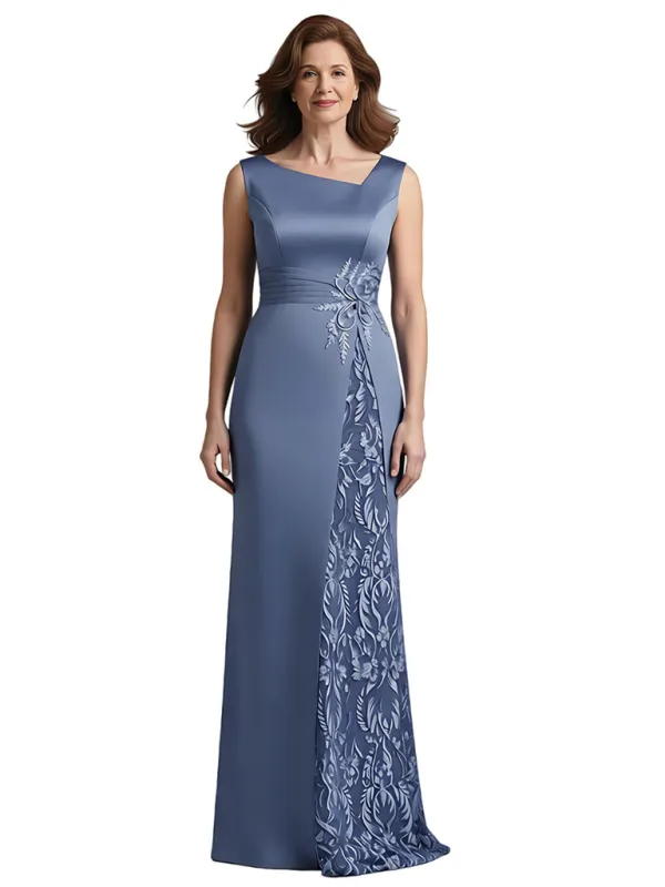 Elegant Mermaid Asymmetrical Neck Sleeveless Long Satin Mother of the Brides Dresses sold by ChicSew