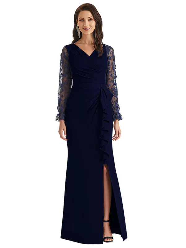 Elegant Mermaid Flutter Sleeve Crepe Long Mother of the Brides and Groom Dresses sold by ChicSew