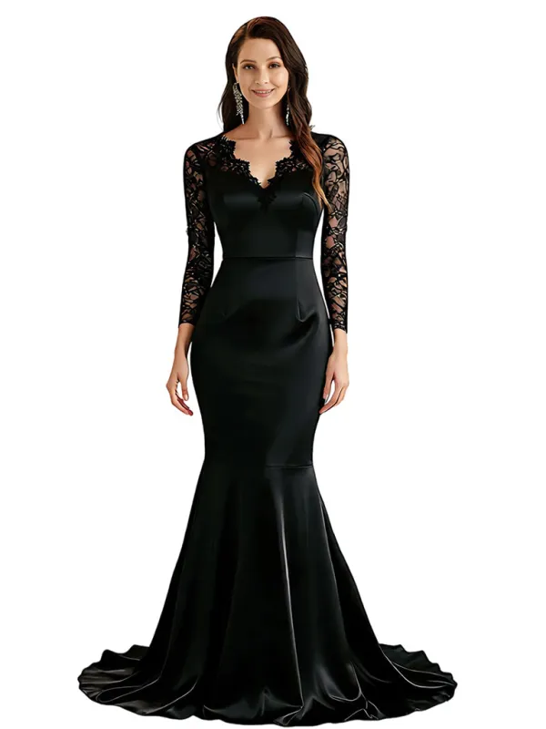 Elegant Mermaid V-neck Lace Long Sleeves Mother of the Brides Dresses made by ChicSew