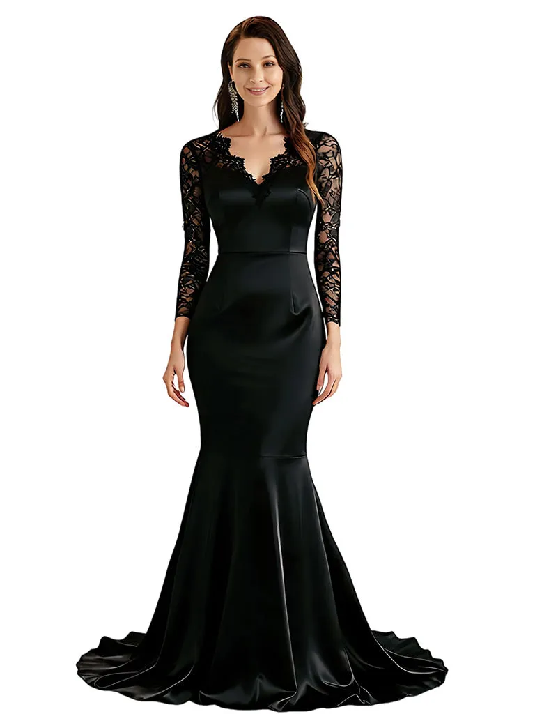 Elegant Mermaid V-neck Lace Long Sleeves Mother of the Brides Dresses sold by ChicSew