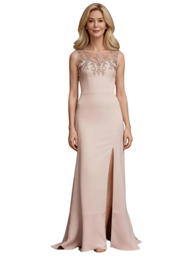 Elegant Illusion Lace Beaded Satin Young Mermaid Mother of the Brides Dresses Side Slit sold by ChicSew