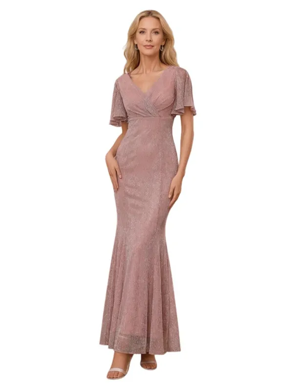 Elegant Glitter Jersey V-Neck Mermaid Ankle-Length Mother of The Bride Dresses sold by ChicSew