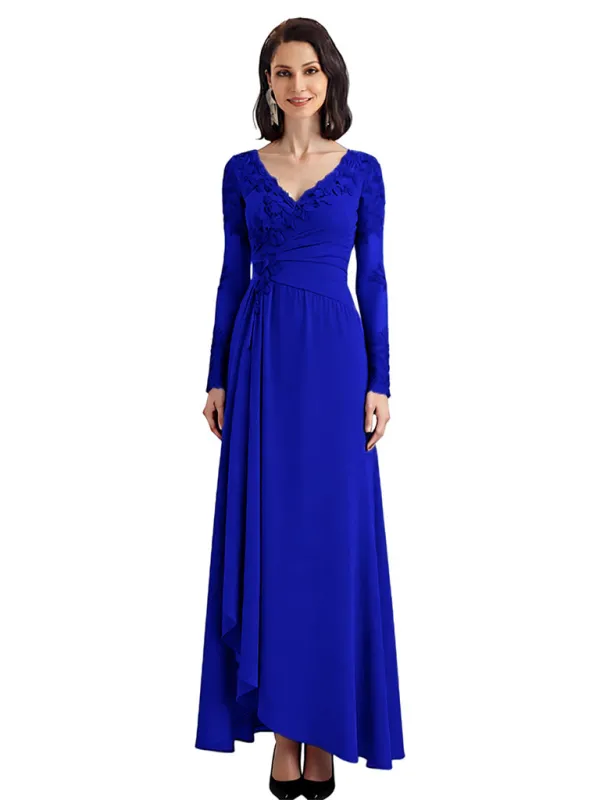 Elegant Chiffon V-neck Long Sleeves A-line High-Low Mother of The Bride Dresses sold by ChicSew