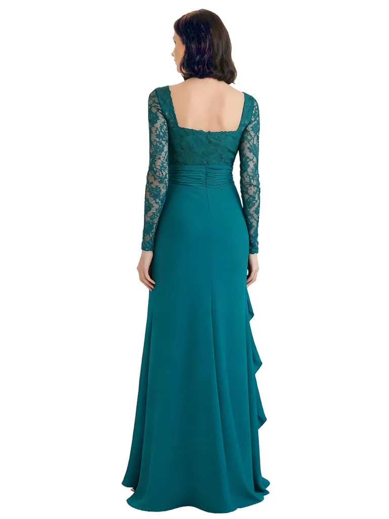 Elegant Chiffon Ruffles Lace Long Sleeves A-line Long Mother of The Bride Dresses sold by ChicSew product image thumbnail 2