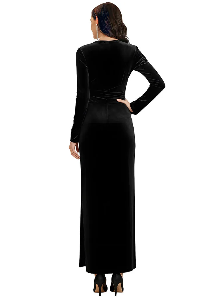 Elegant V-neck Long Sleeves Velvet Tea-Length Mother Of The Bride Dresses sold by ChicSew product image thumbnail 2