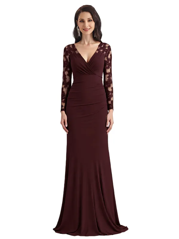 Elegant Mermaid V-neck Chiffon Long Sleeves Maxi Mother of the Brides Dresses sold by ChicSew