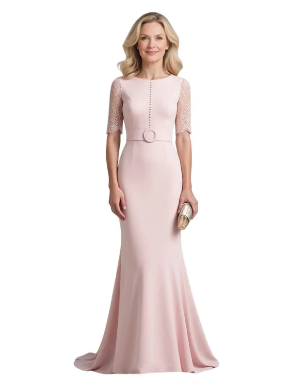 Elegant Stretchy Crepe Half Sleeves Long Mermaid Mother Of The Bride and Groom Dresses sold by ChicSew