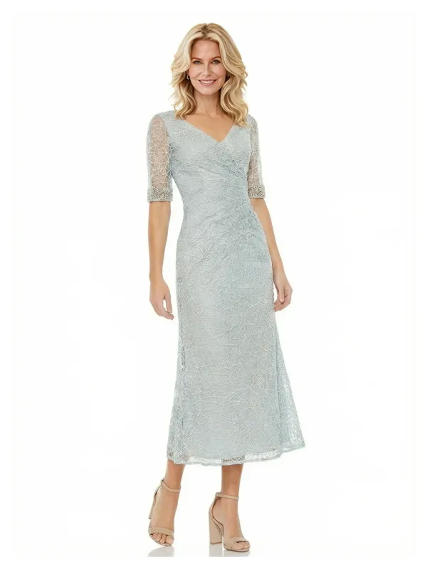 Modern V-Neck Half Sleeves Lace Unique Short Mother of The Bride Dresses Tea Length sold by ChicSew