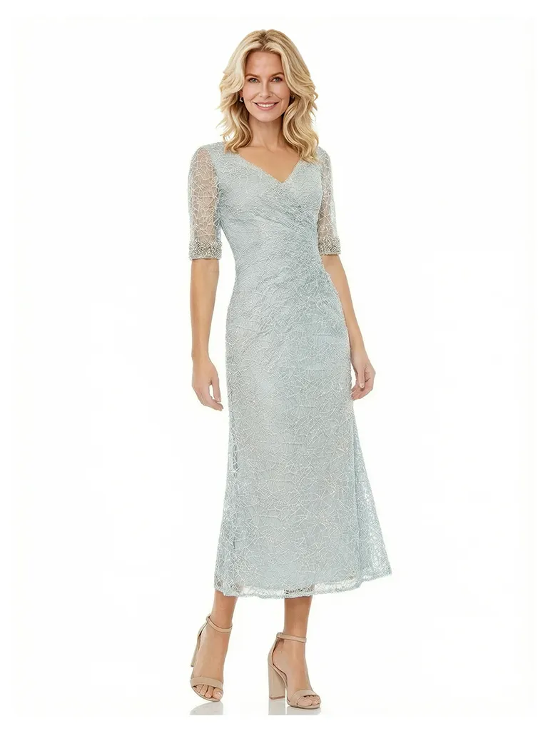 Modern V-Neck Half Sleeves Lace Unique Short Mother of The Bride Dresses Tea Length sold by ChicSew