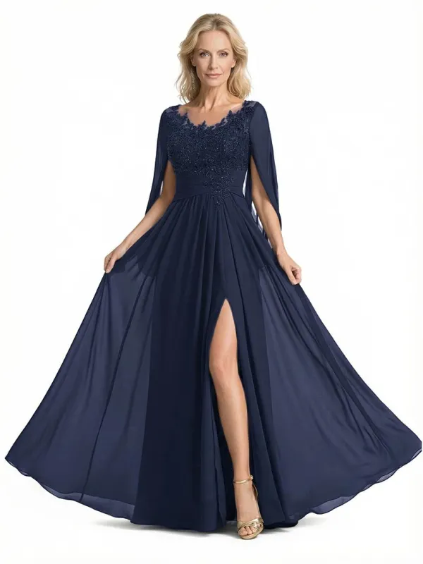 Elegant Unique Lace Chiffon A-Line Mother Of The Bride Dresses Side Slit sold by ChicSew