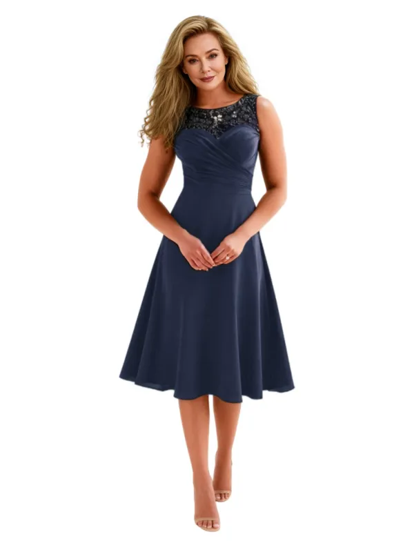 Elegant Jewel Knee-Length Short Chiffon A-Line Mother Of The Bride Dresses sold by ChicSew