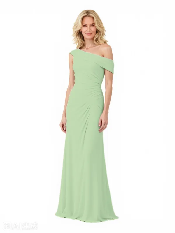 Elegant Asymmetric A-Line Ruched Chiffon Long Mother Of The Bride Groom Dresses sold by ChicSew