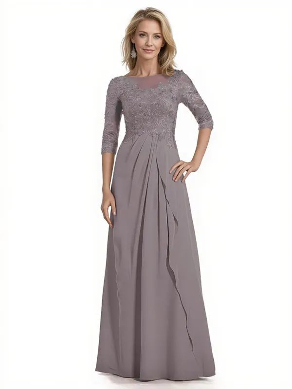Women's Lace Applique Half Sleeves Chiffon A-Line Mother Of The Bride and Groom Dresses made by ChicSew