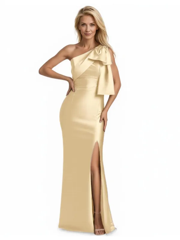 Elegant Soft Satin One Shoulder Side Slit Mermaid Long Mother of the Brides Dresses sold by ChicSew