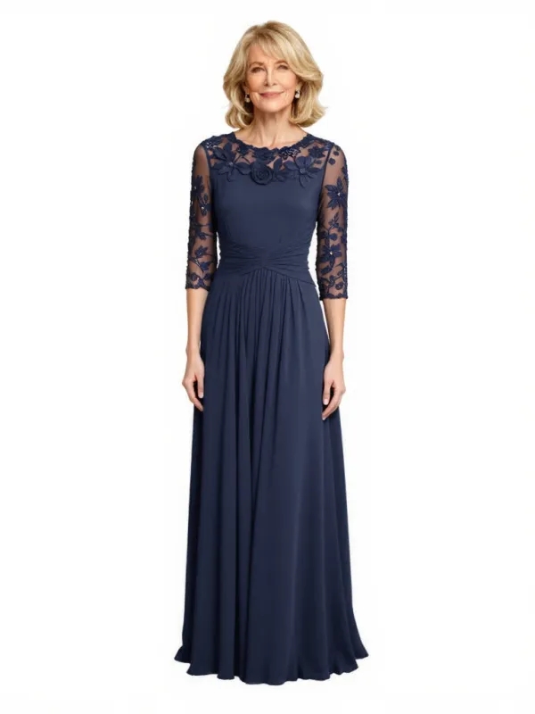 Stylish Lace Half Sleeves Chiffon A-Line Mother Of The Bride and Groom Dresses sold by ChicSew