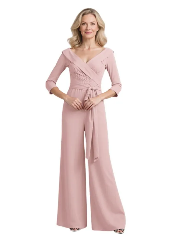 Elegant Chiffon V-neck 3/4 Sleeves Jumpsuit For Mother Of The Bride and Groom sold by ChicSew
