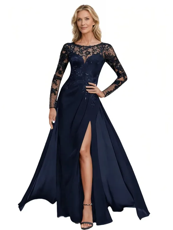 Elegant Chiffon Lace Long Sleeves Jewel A-Line Mother Of The Bride Dresses sold by ChicSew