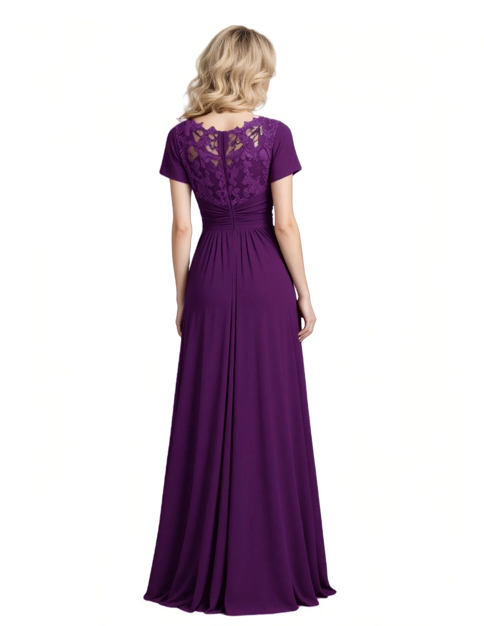 Elegant Chiffon Lace Short Sleeves V-Neck A-Line Mother Of The Bride Dresses sold by ChicSew product image thumbnail 2