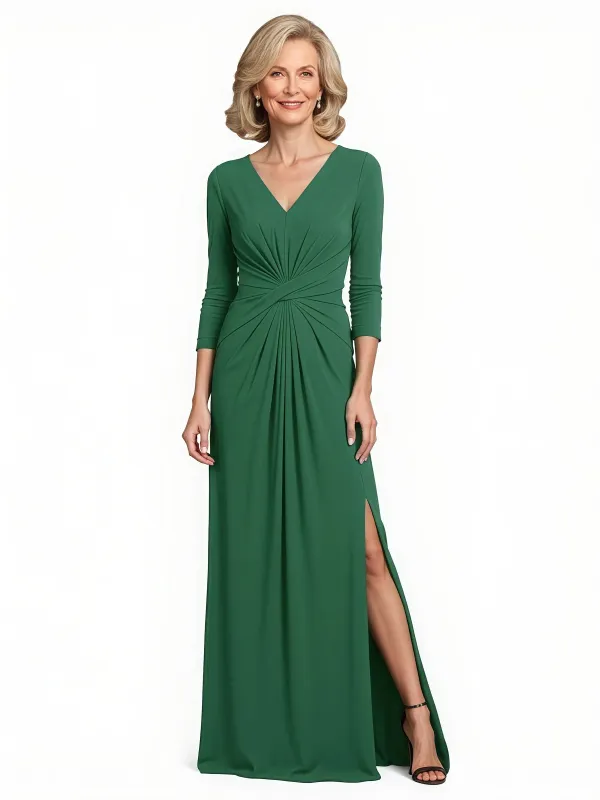 Elegant Chiffon V-Neck Side Slit Ruched Floor Length Mother Of The Bride Dresses sold by ChicSew