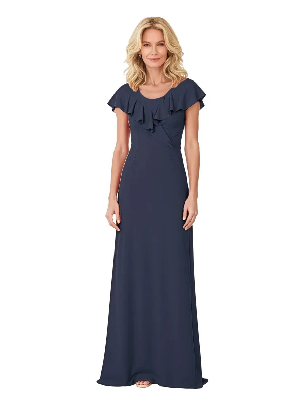 Elegant Short Sleeves Chiffon Scoop A-Line Ruffle Floor Length Mother Of The Bride Dresses sold by ChicSew