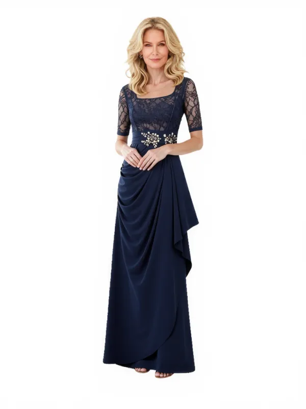 Elegant Half Sleeves Square Neck Chiffon A-Line Long Mother Of The Groom Dresses sold by ChicSew