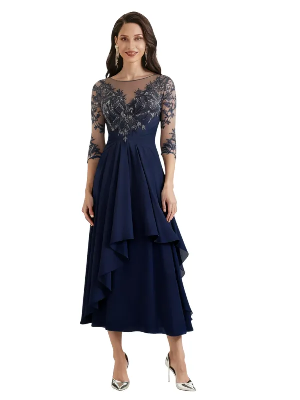 Elegant Chiffon Half Sleeves Lace A-Line Tea Length Mother Of The Bride Dresses sold by ChicSew