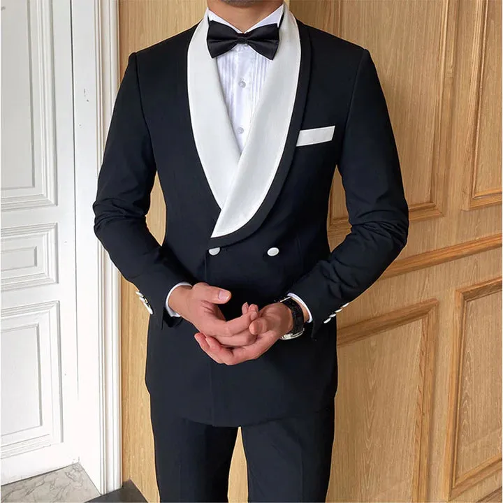 2 Pieces Formal Men's Slim Fit White Shawl Lapel Black Tuxedo CN497 sold by ChicSew product image thumbnail 2