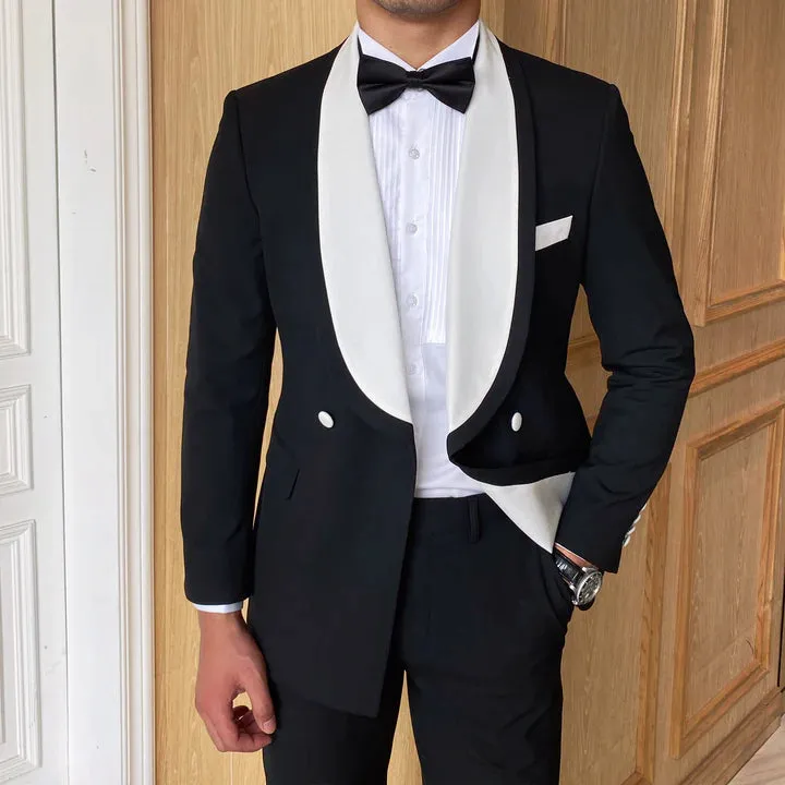 2 Pieces Formal Men's Slim Fit White Shawl Lapel Black Tuxedo CN497 sold by ChicSew product image thumbnail 4