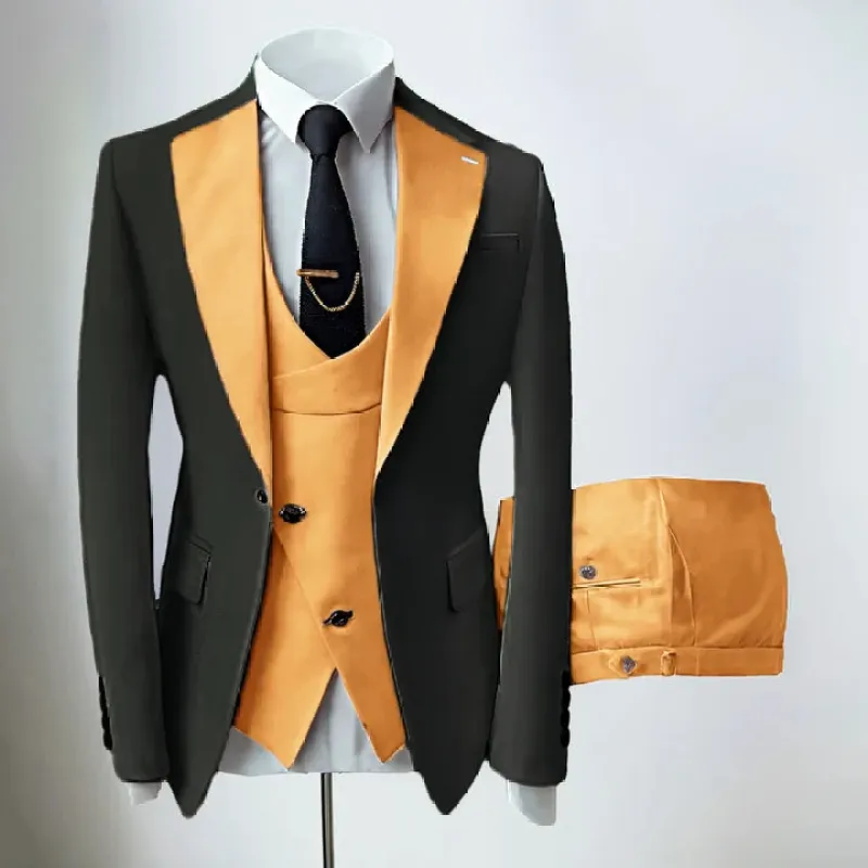 Gold Mens' formal Suits Slim Fit Notch Lapel suit 3 Pieces Suit CN493 sold by ChicSew