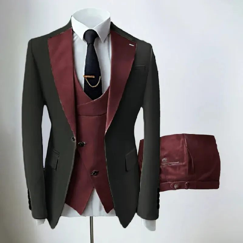Burgundy Mens' formal Suits Slim Fit Notch Lapel suit 3 Pieces Suit CN491 sold by ChicSew