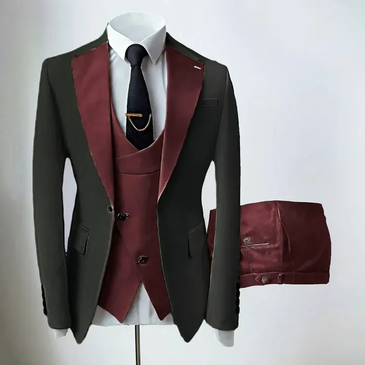 Burgundy Mens' formal Suits Slim Fit Notch Lapel suit 3 Pieces Suit CN491 sold by ChicSew