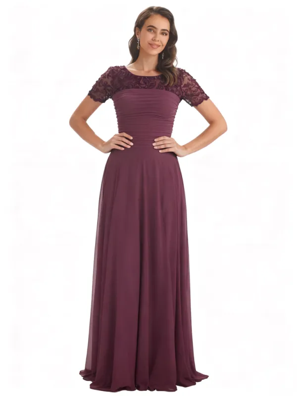 Elegant Chiffon A-Line Short Sleeves Floor Length Mother Of The Bride Dresses sold by ChicSew