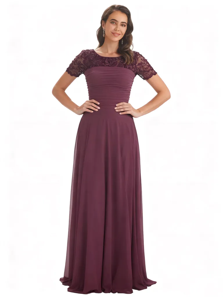 Elegant Chiffon A-Line Short Sleeves Floor Length Mother Of The Bride Dresses sold by ChicSew