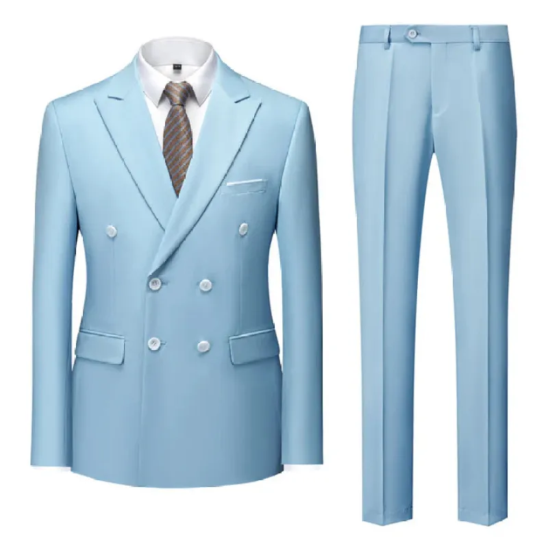 Blue Casual Men's Suit Slim Fit Double Breasted 2 Piece Business Tuxedos CN486 sold by ChicSew